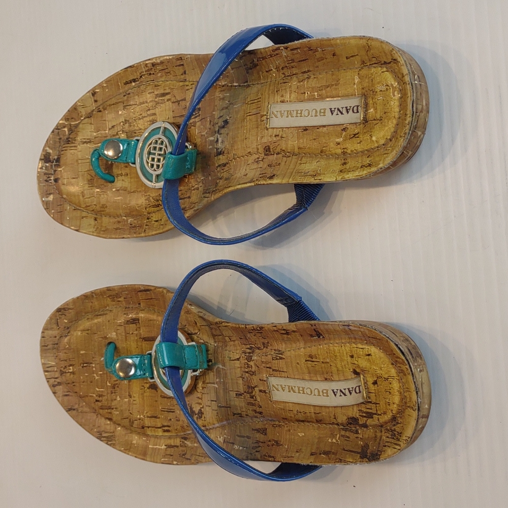 Dana Buchman Blue/Teal Straps Silver Medallion Thong Flat Sandals - Picture 6 of 13